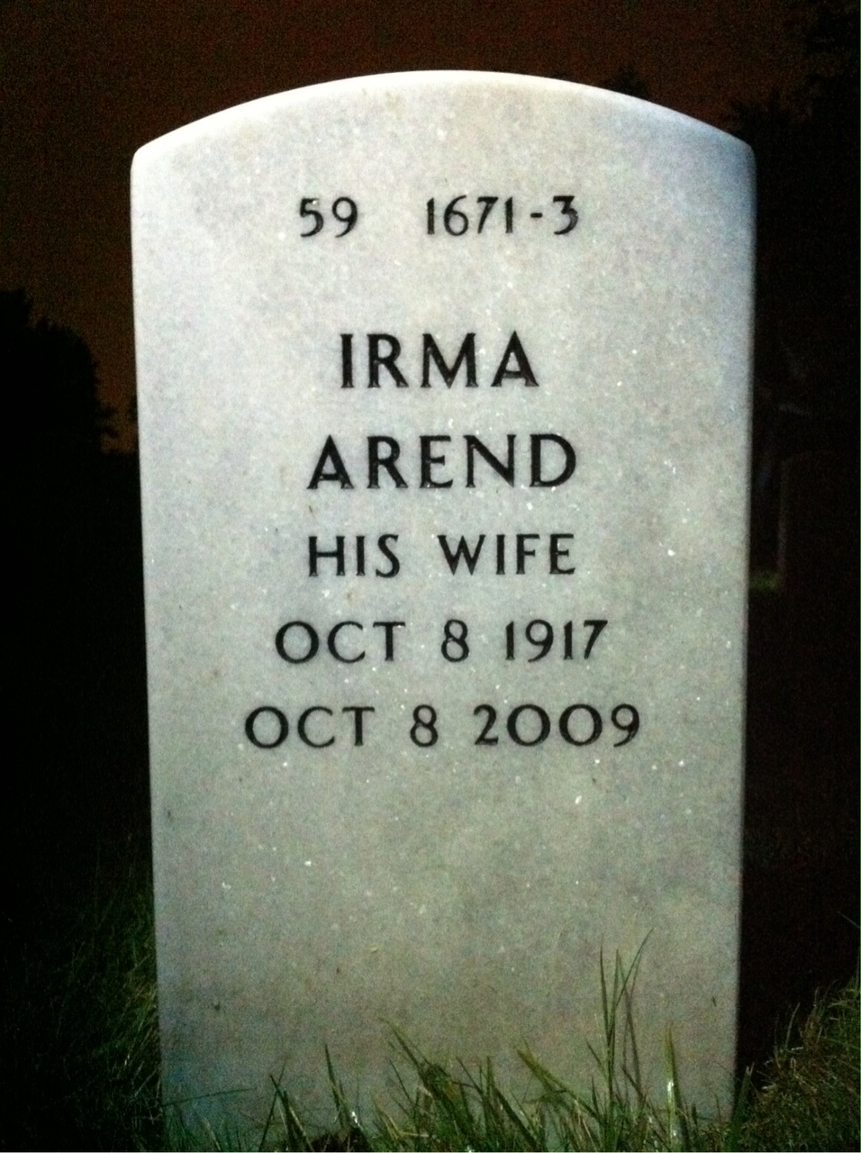 Back of headstone — Howard Wiedemann