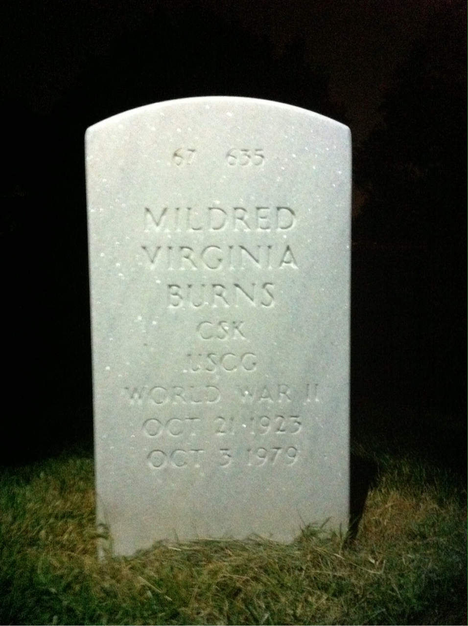 Back of headstone — Mildred Burns