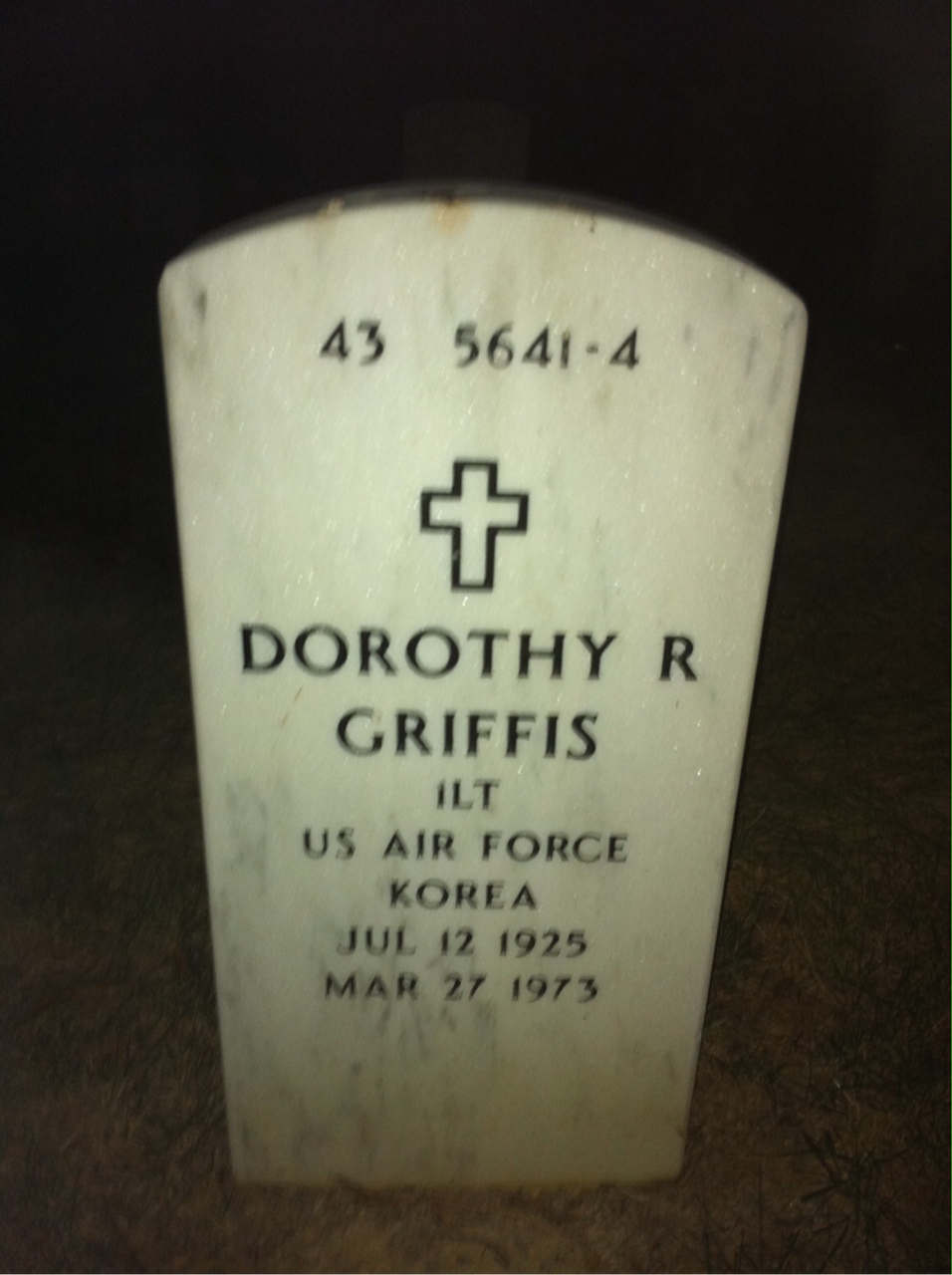 Back of headstone — Dorothy Griffis