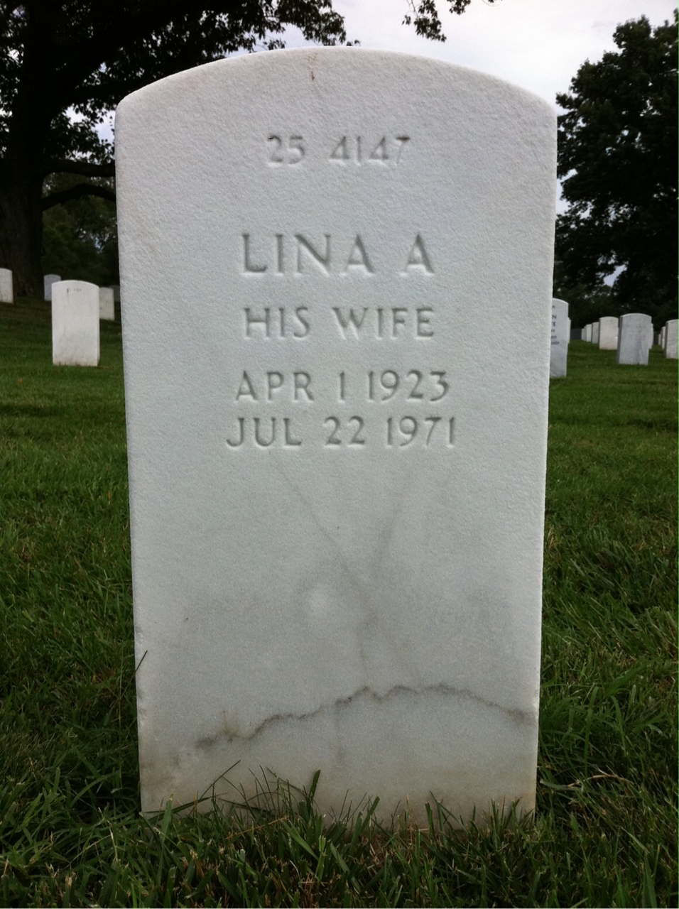 Back of headstone — Lina Breezee