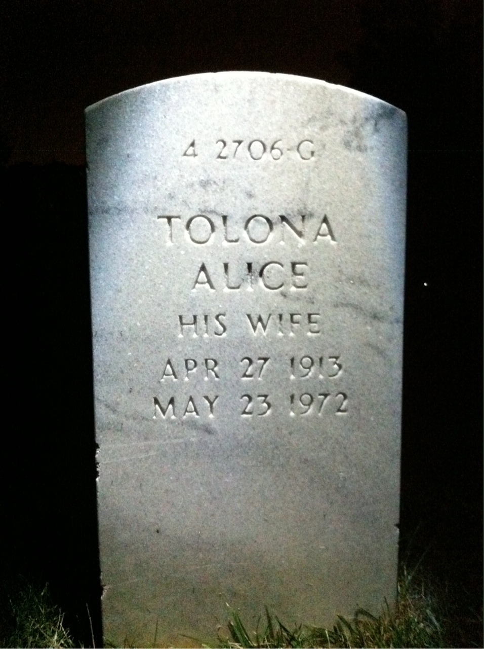 Back of headstone — Alton Allbritton