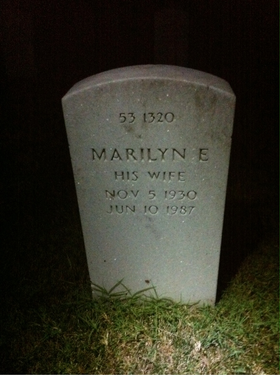 Back of headstone — Marilyn Morrison