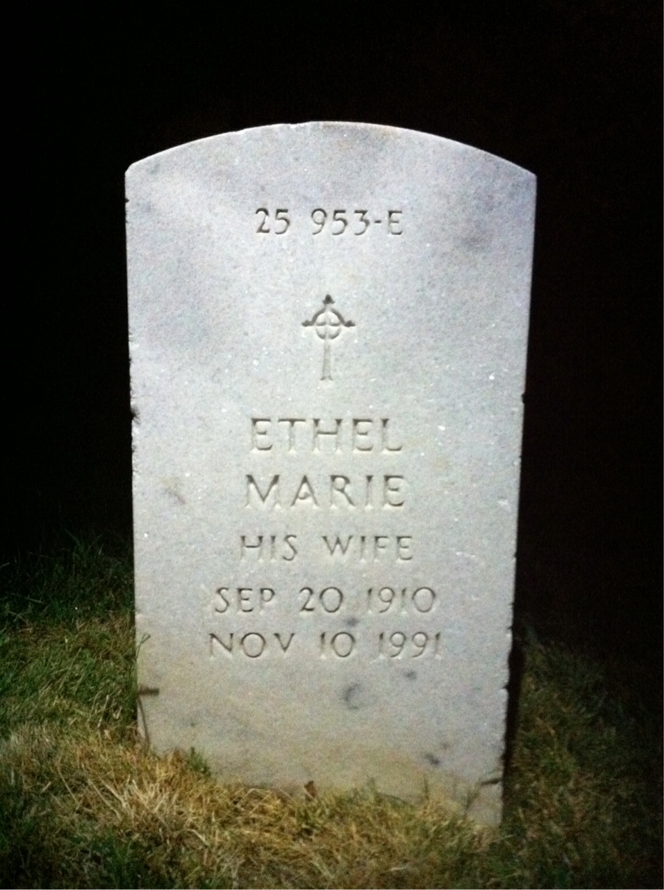 Back of headstone — Ethel Moyers