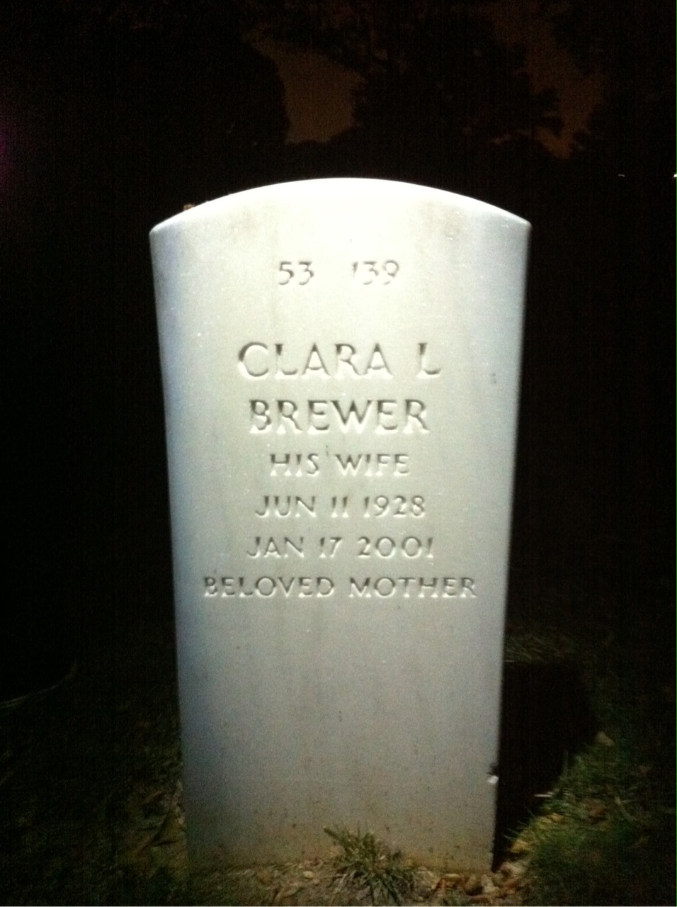 Back of headstone — Willie B Brewer