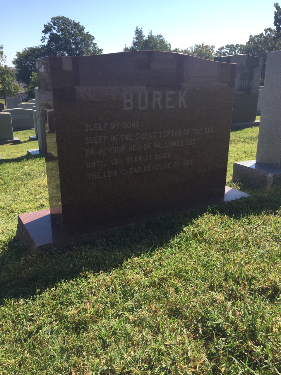 Back of headstone — Ambrose Burek