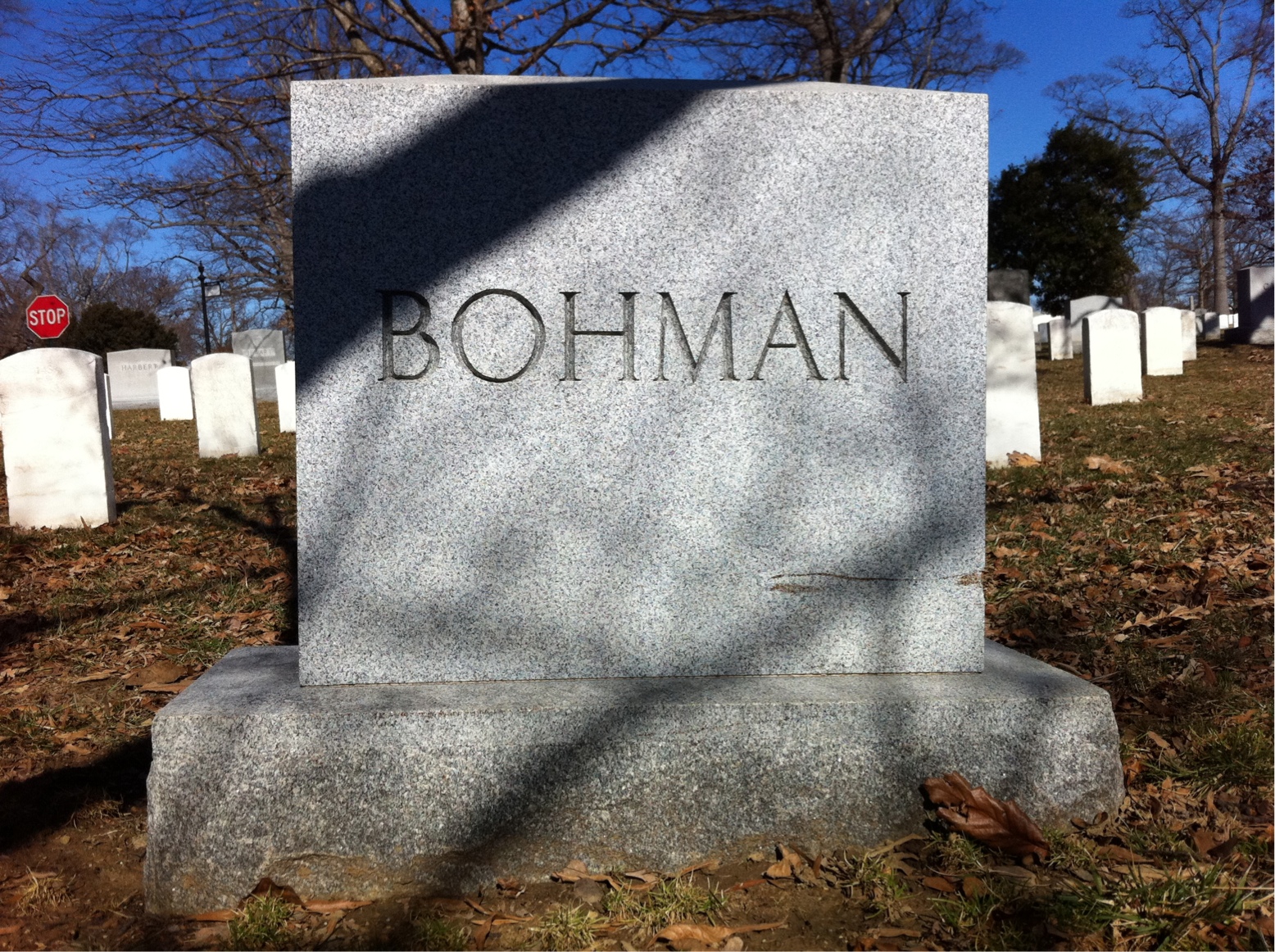Back of headstone — George Bohman