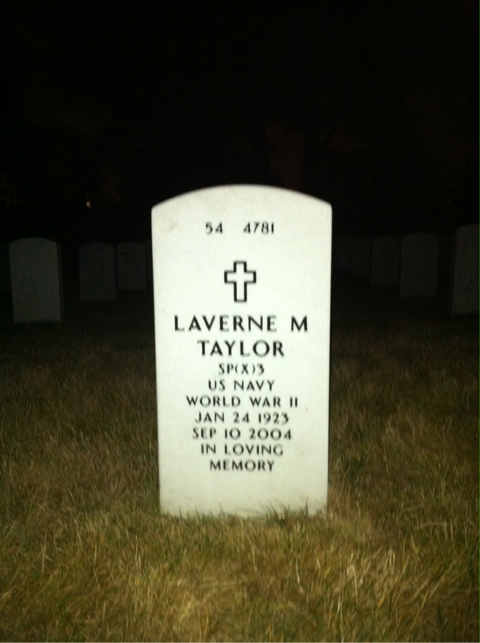 Back of headstone — Laverne Taylor