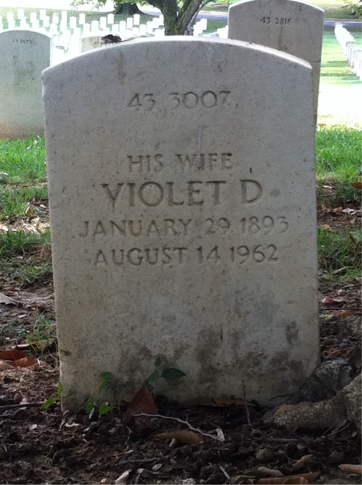 Back of headstone — Violet Armstrong
