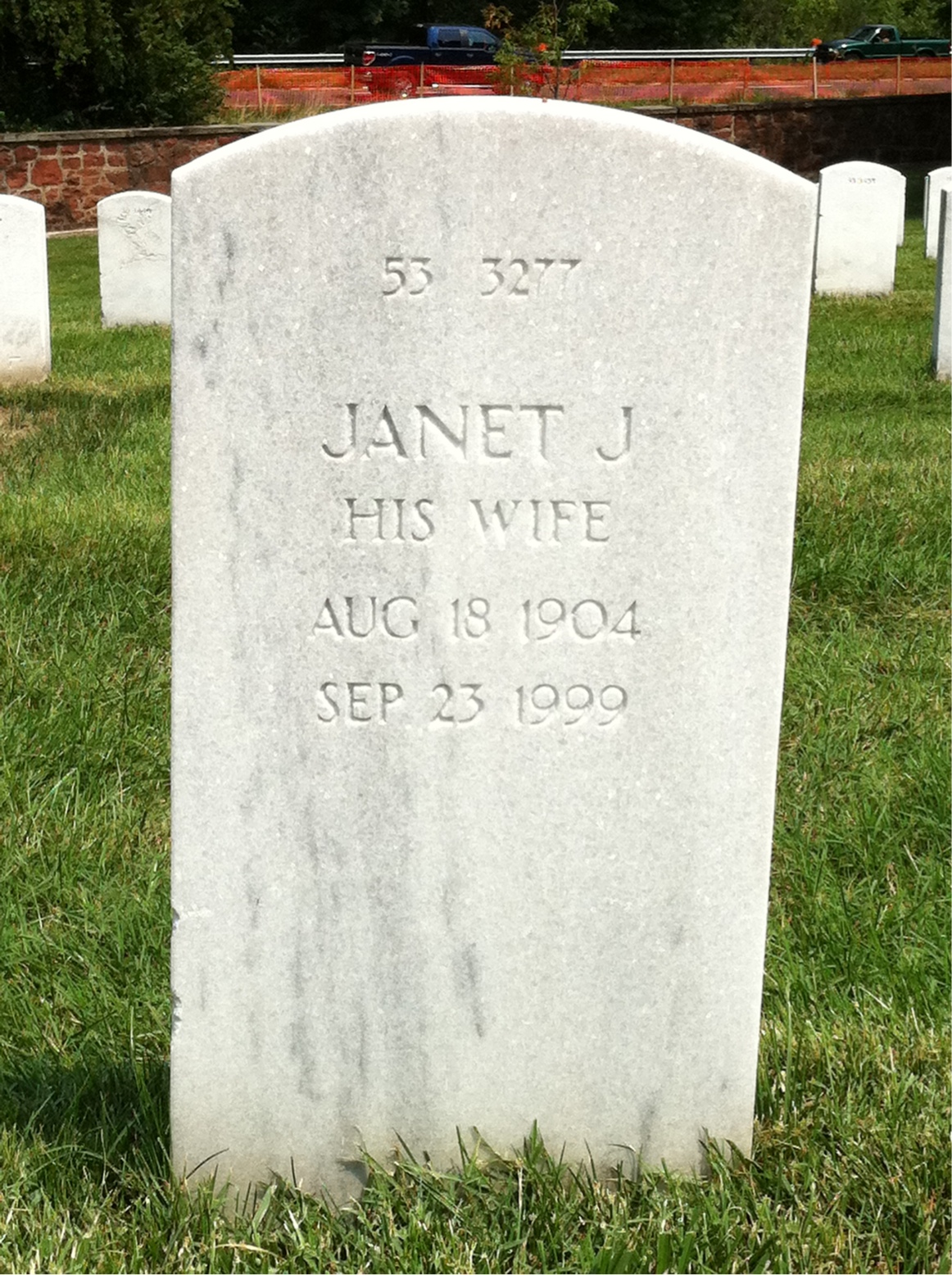 Back of headstone — Janet Anderson