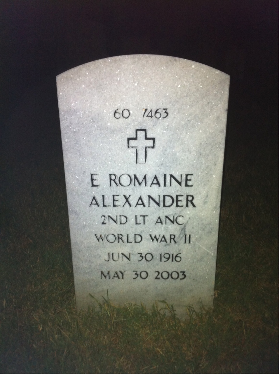 Back of headstone — E Alexander