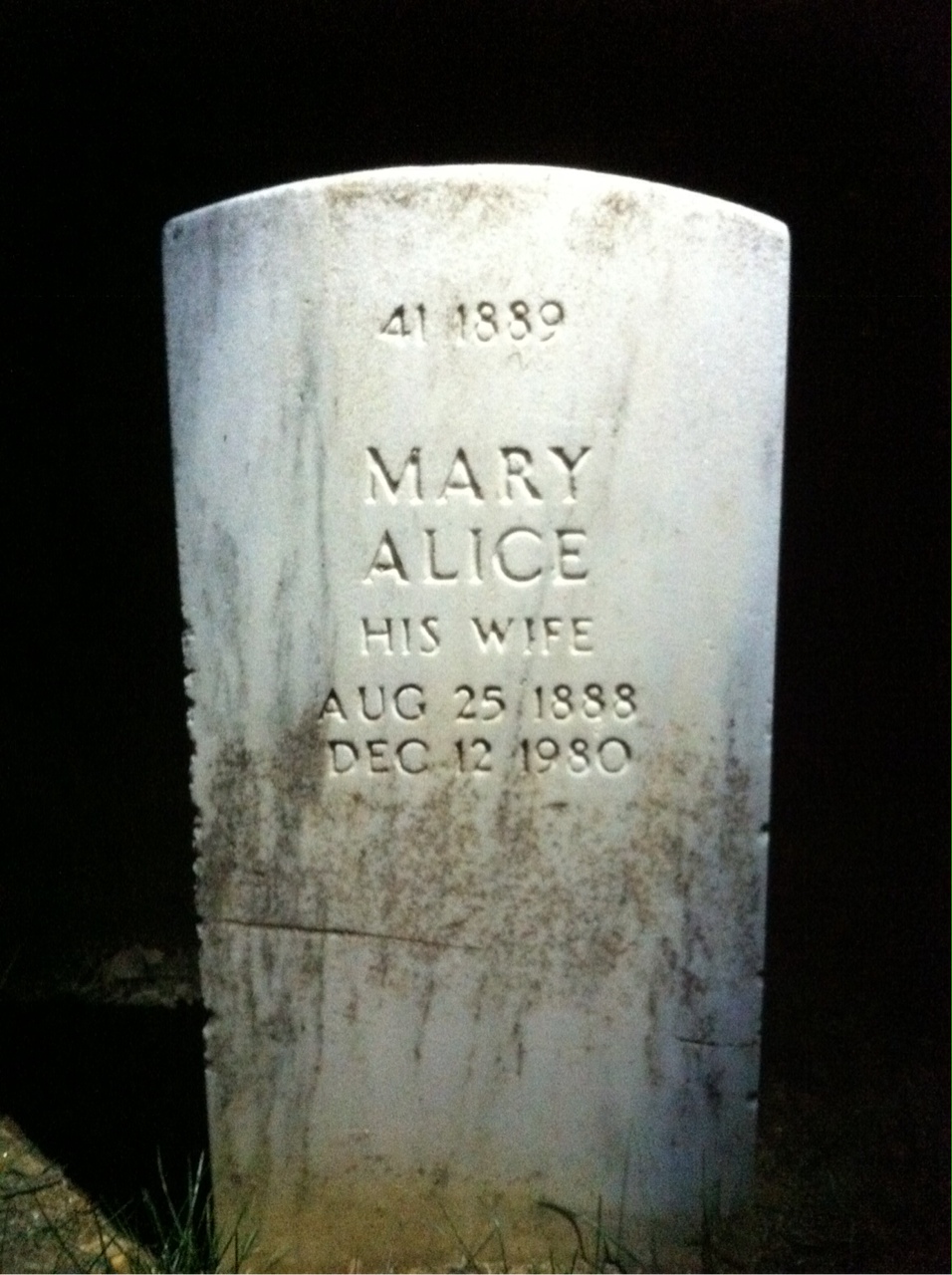 Back of headstone — Mary Anderson