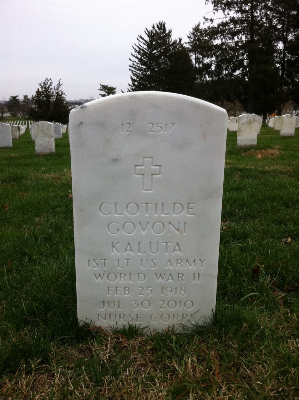 Back of headstone — Clotilde Govoni Kaluta