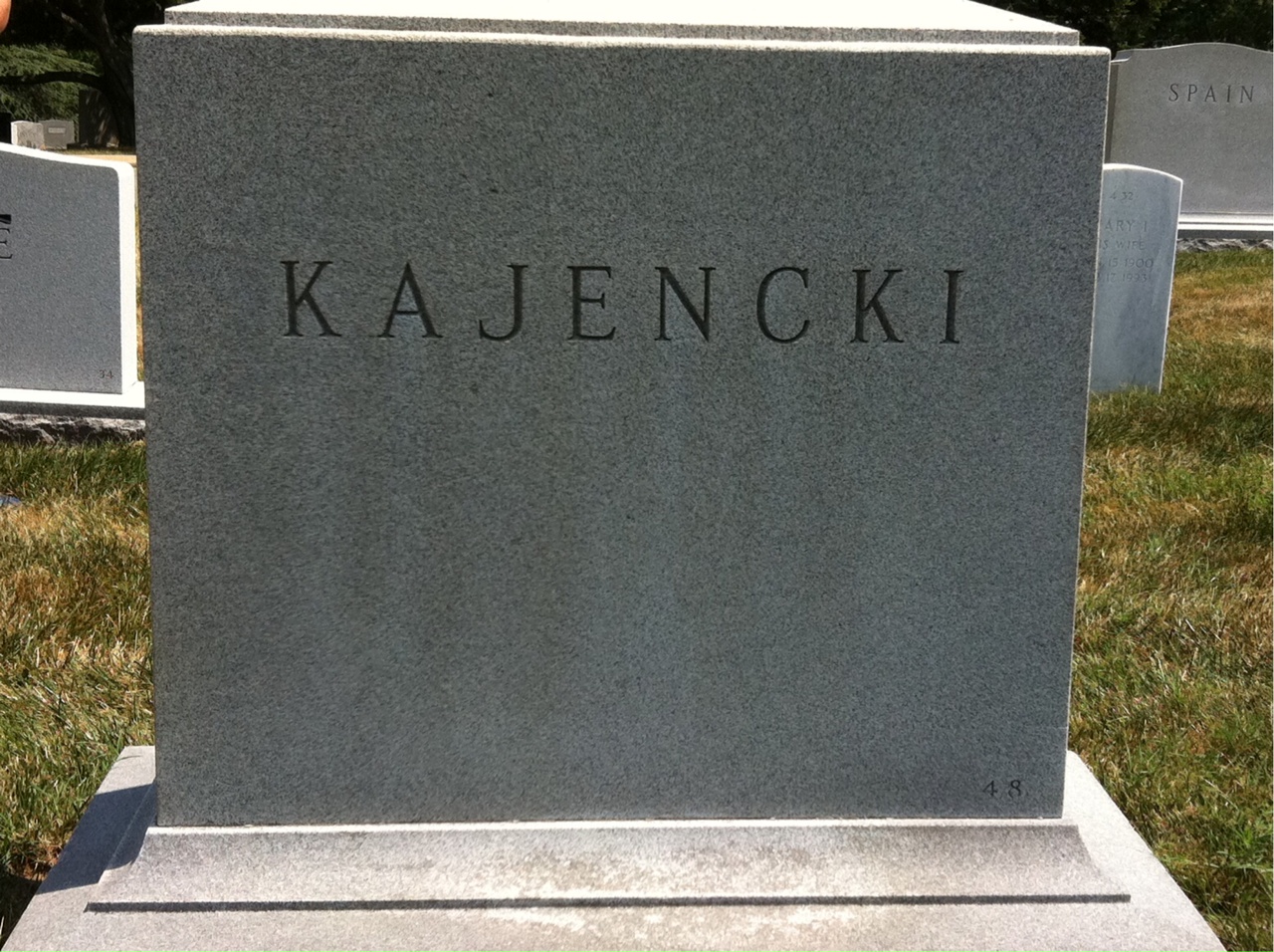 Back of headstone — Francis Kajencki