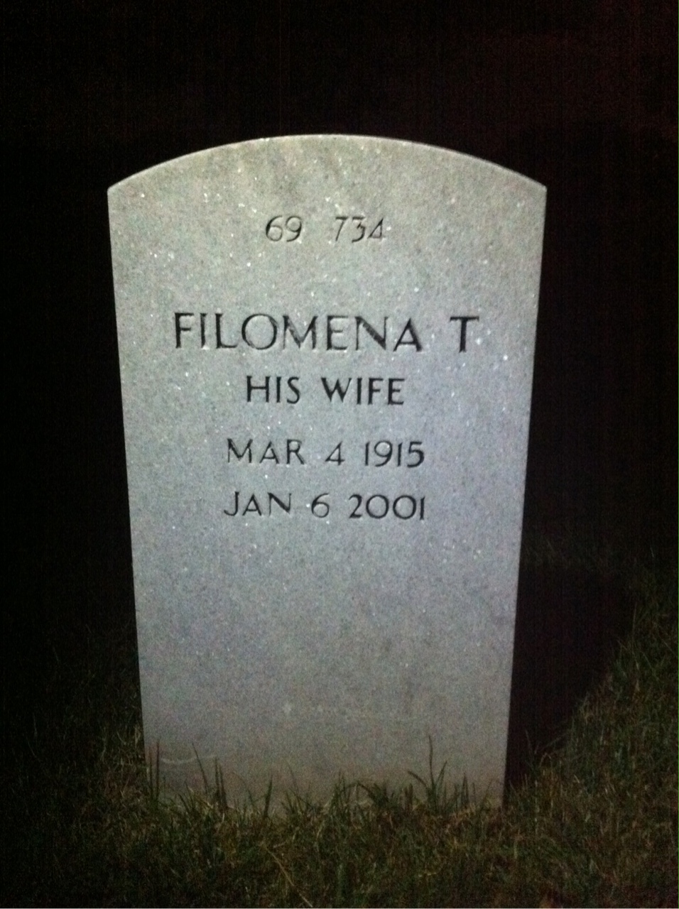 Back of headstone — Filomena Alexanderovich