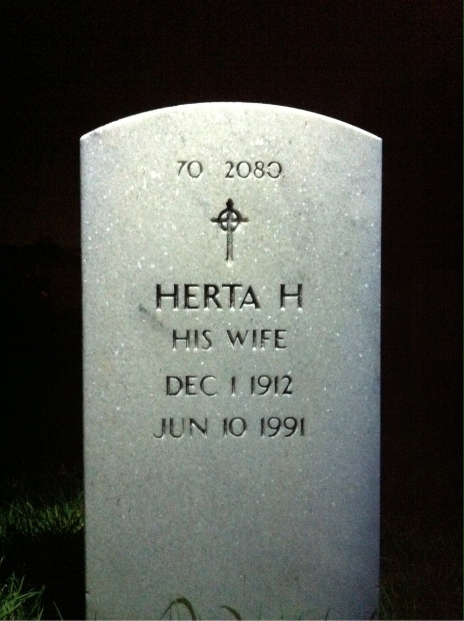 Back of headstone — Herta Morton