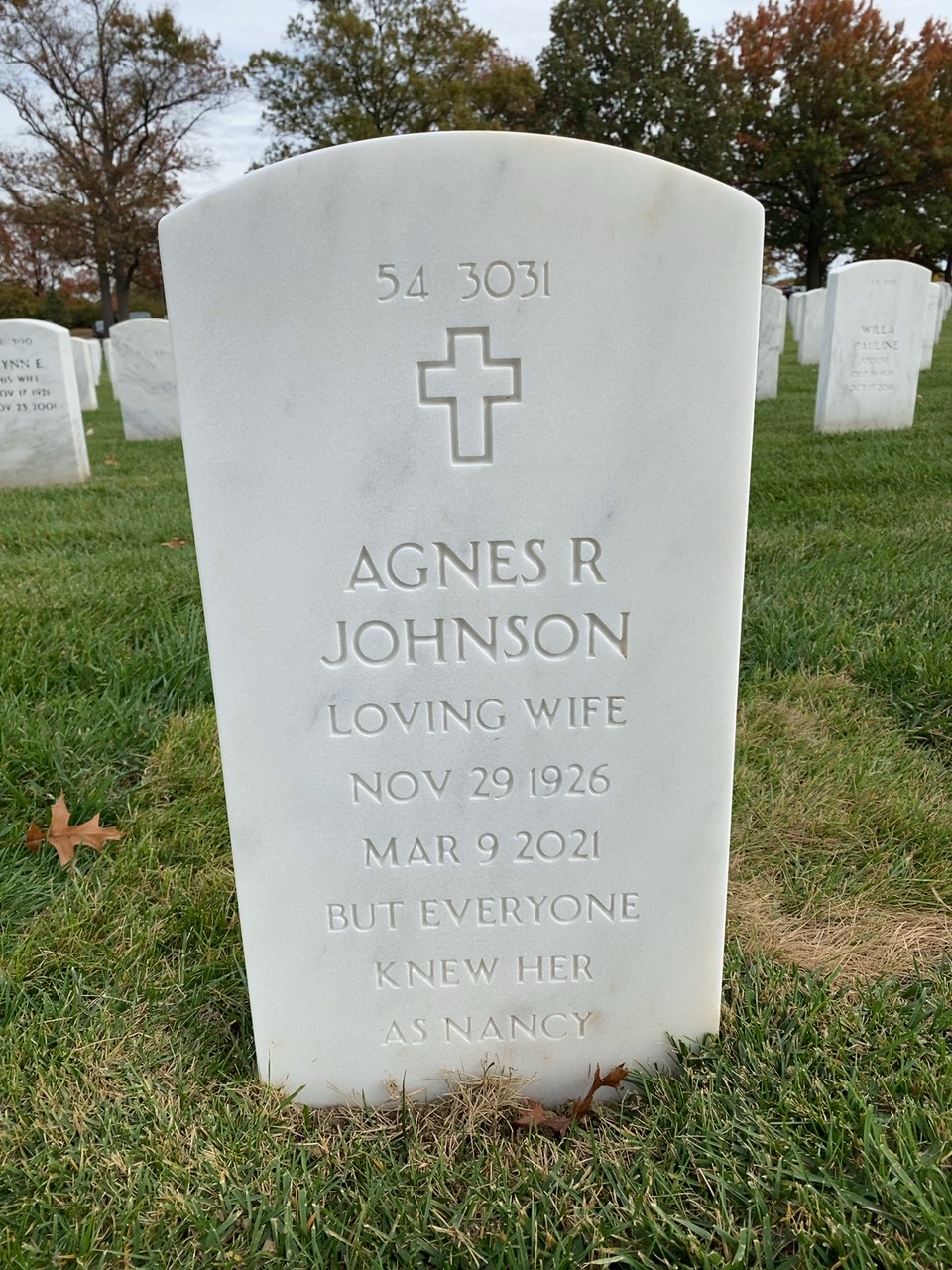 Back of headstone — Agnes Johnson