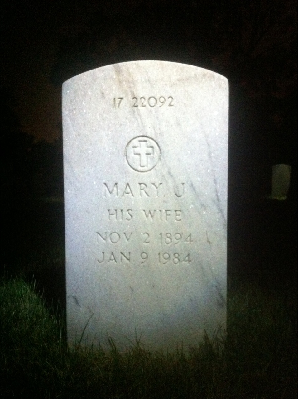 Back of headstone — Mary Minar