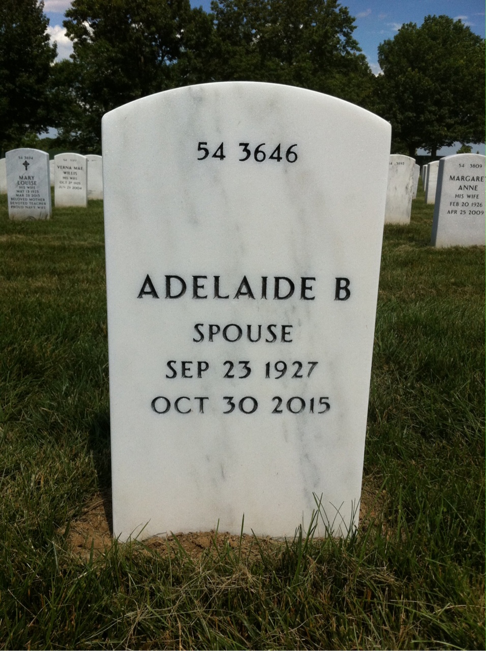 Back of headstone — Wilbur Walther
