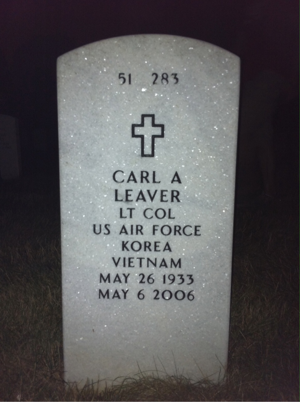 Back of headstone — Carl Leaver