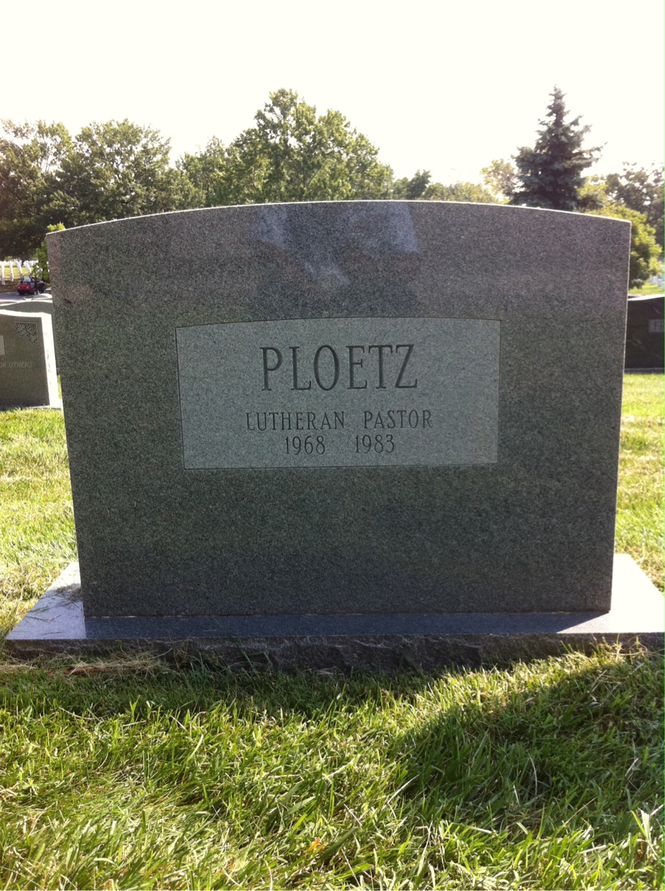Back of headstone — George L Ploetz