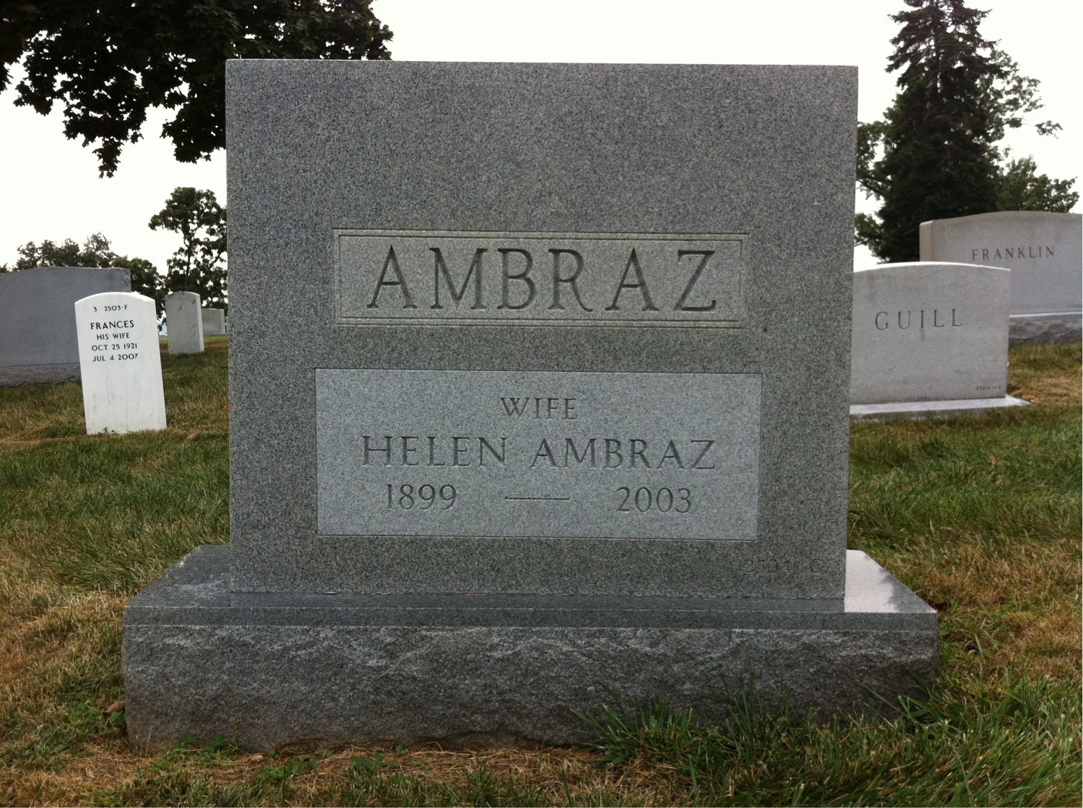 Back of headstone — Helen Ambraz