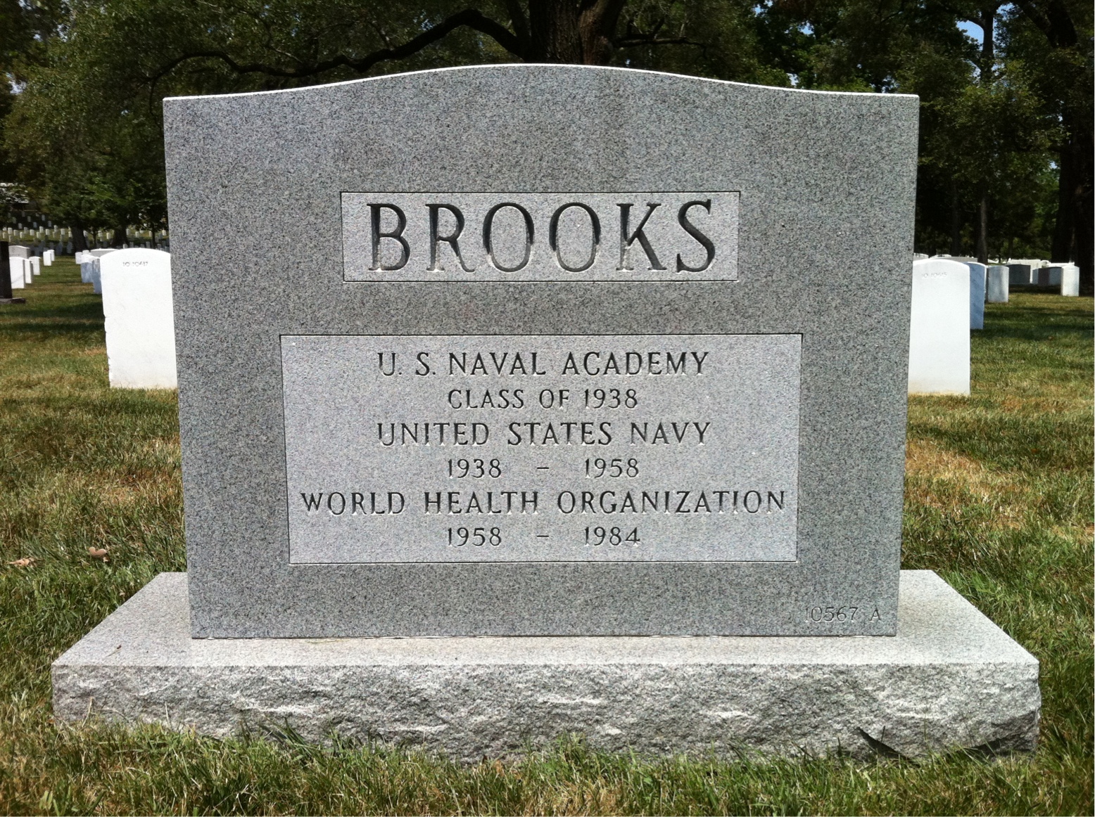 Back of headstone — Irwin Brooks
