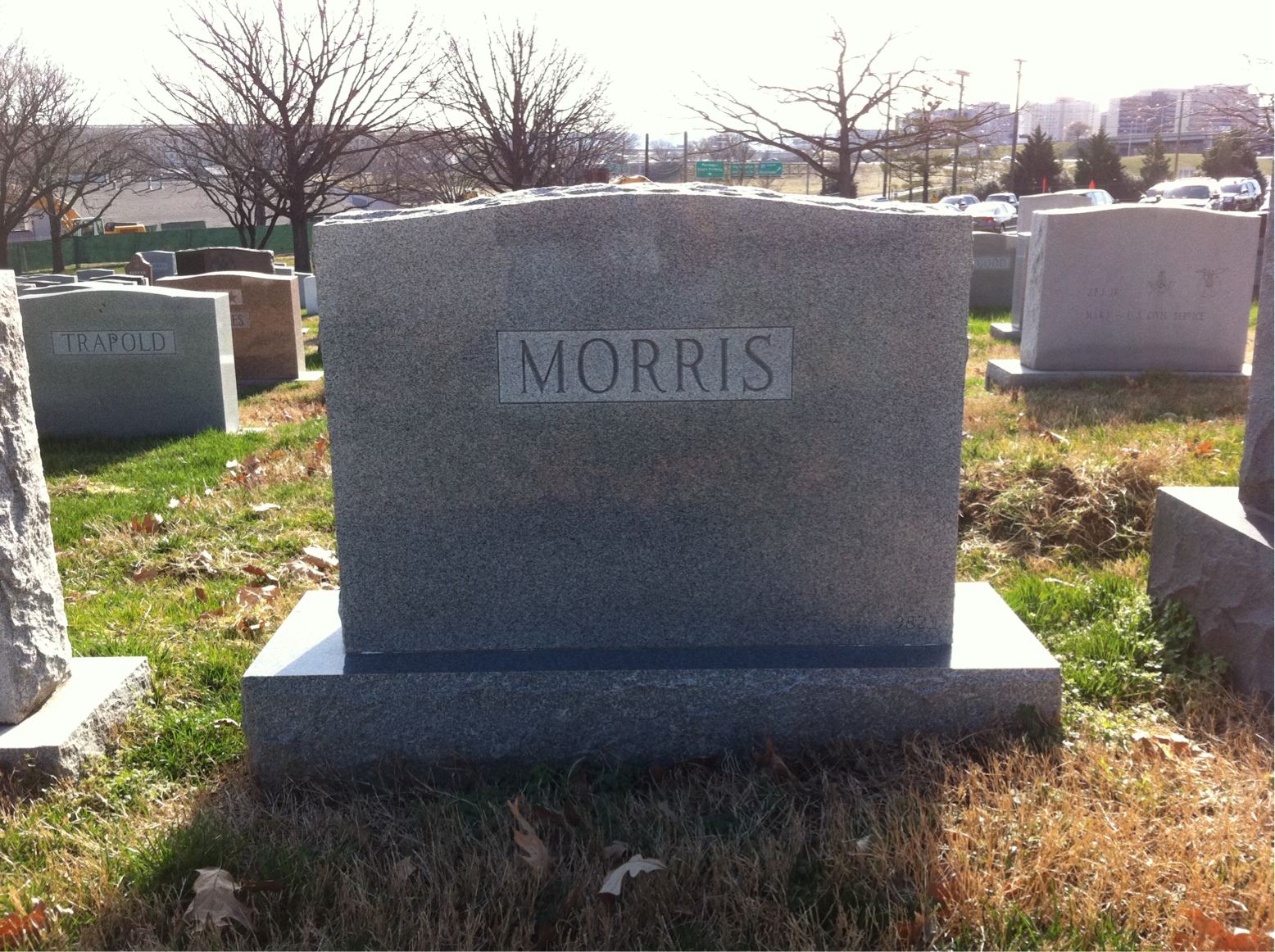 Back of headstone — Woodrow Morris