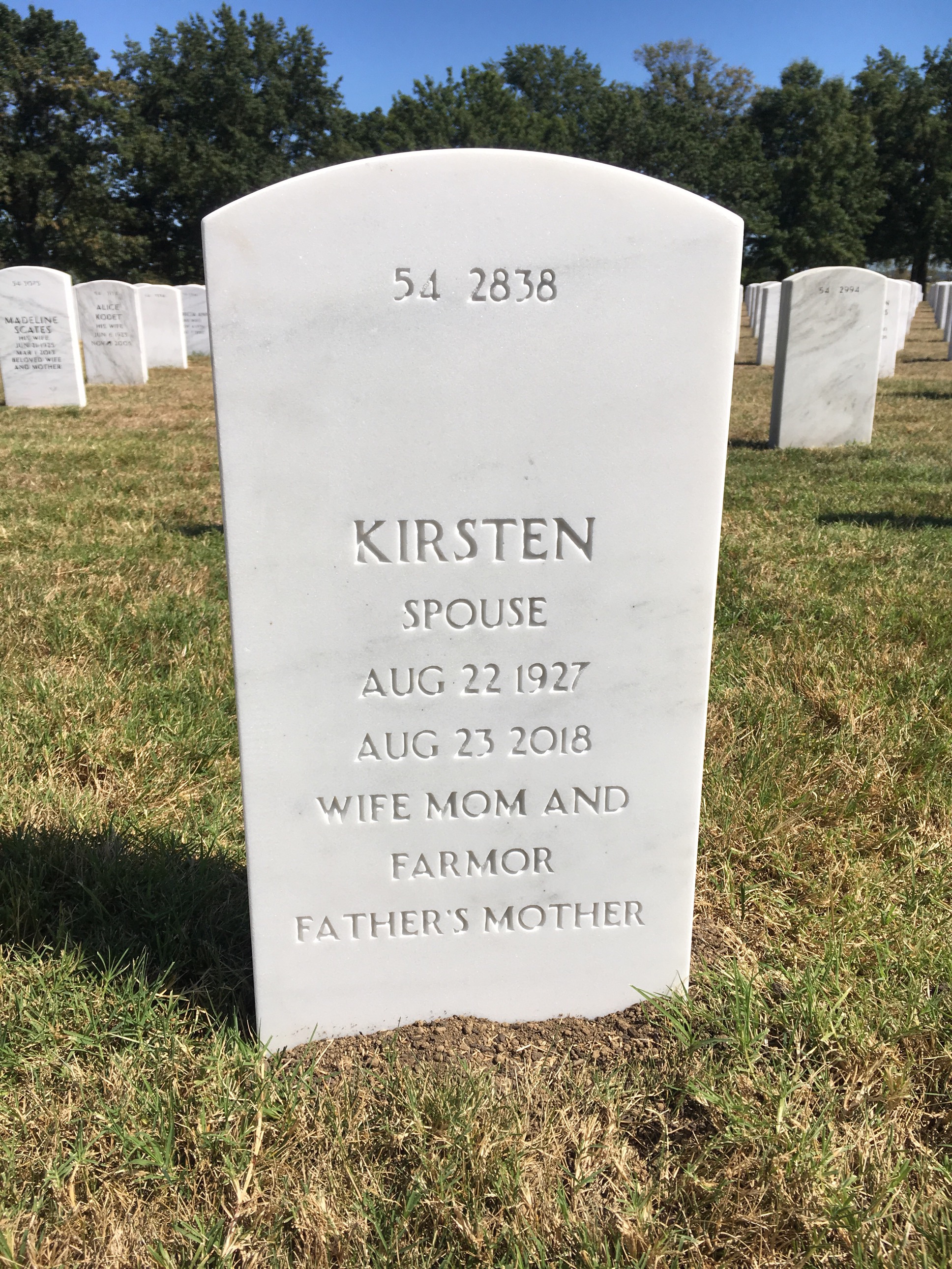 Back of headstone — William Fahr