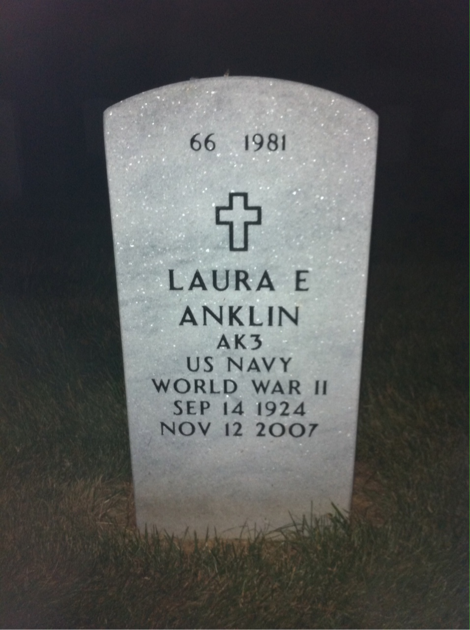 Back of headstone — Arthur Anklin