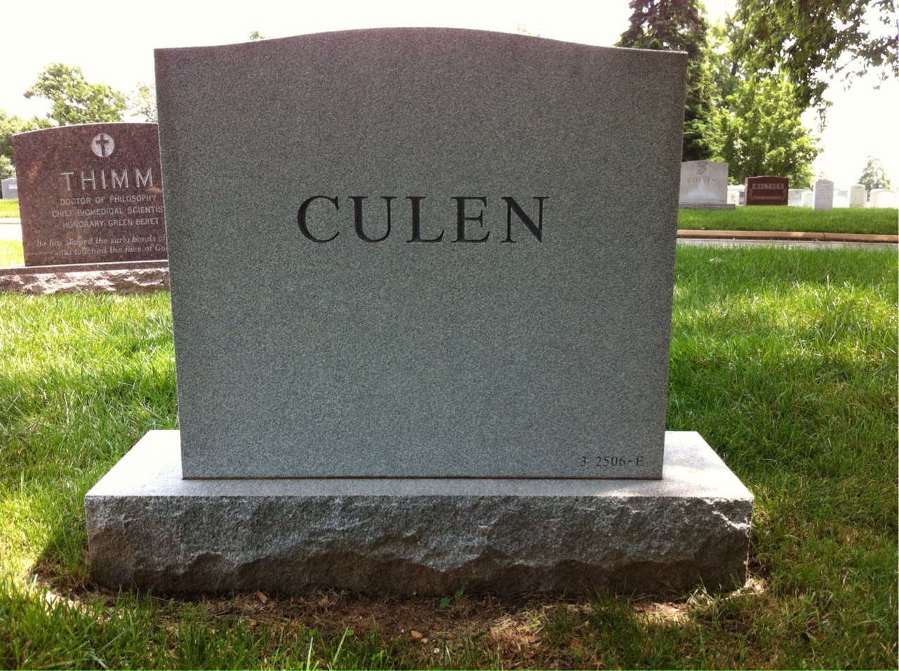 Back of headstone — Frank Culen