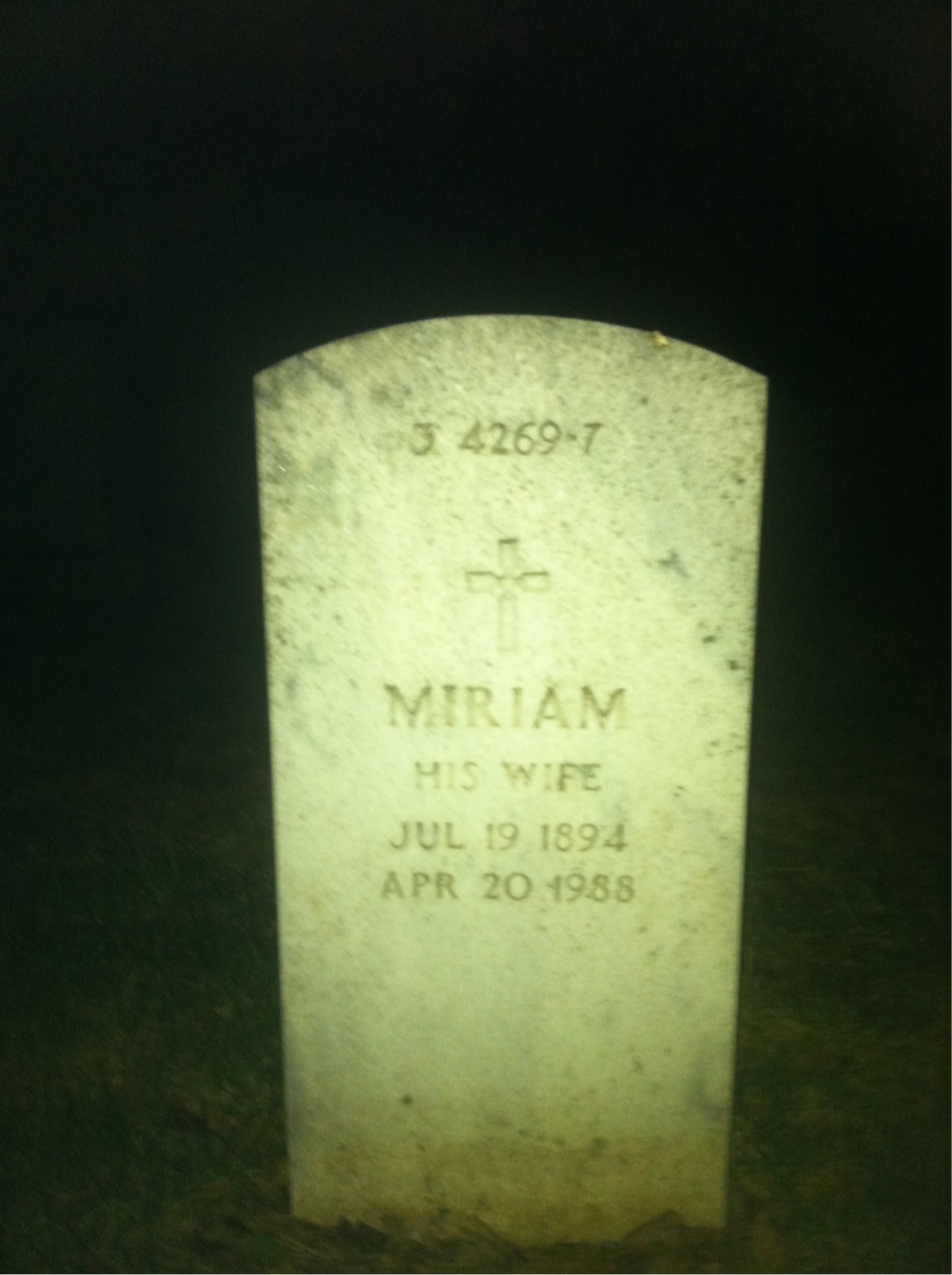 Back of headstone — Miriam Anderson