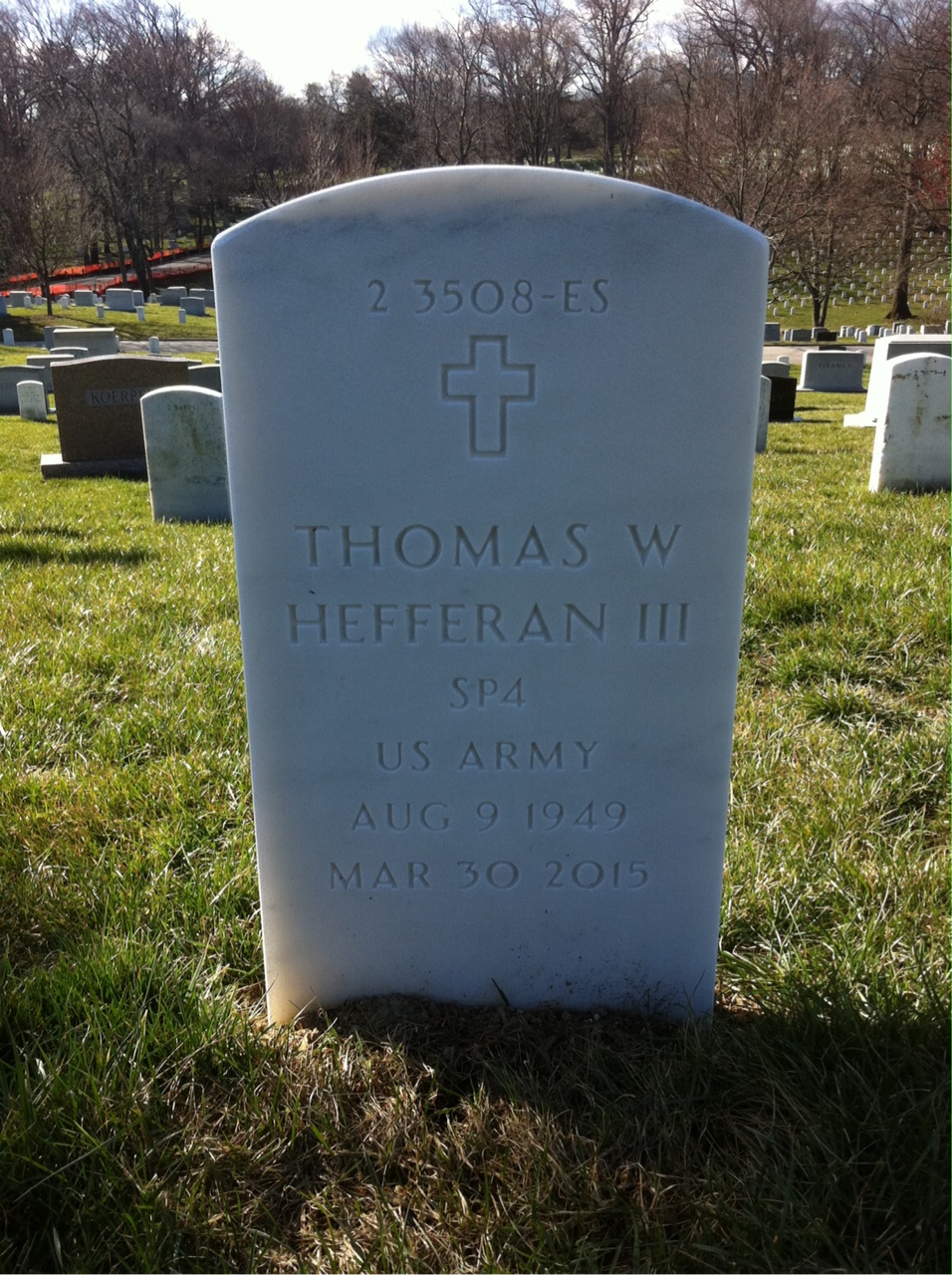 Back of headstone — Thomas William Hefferan