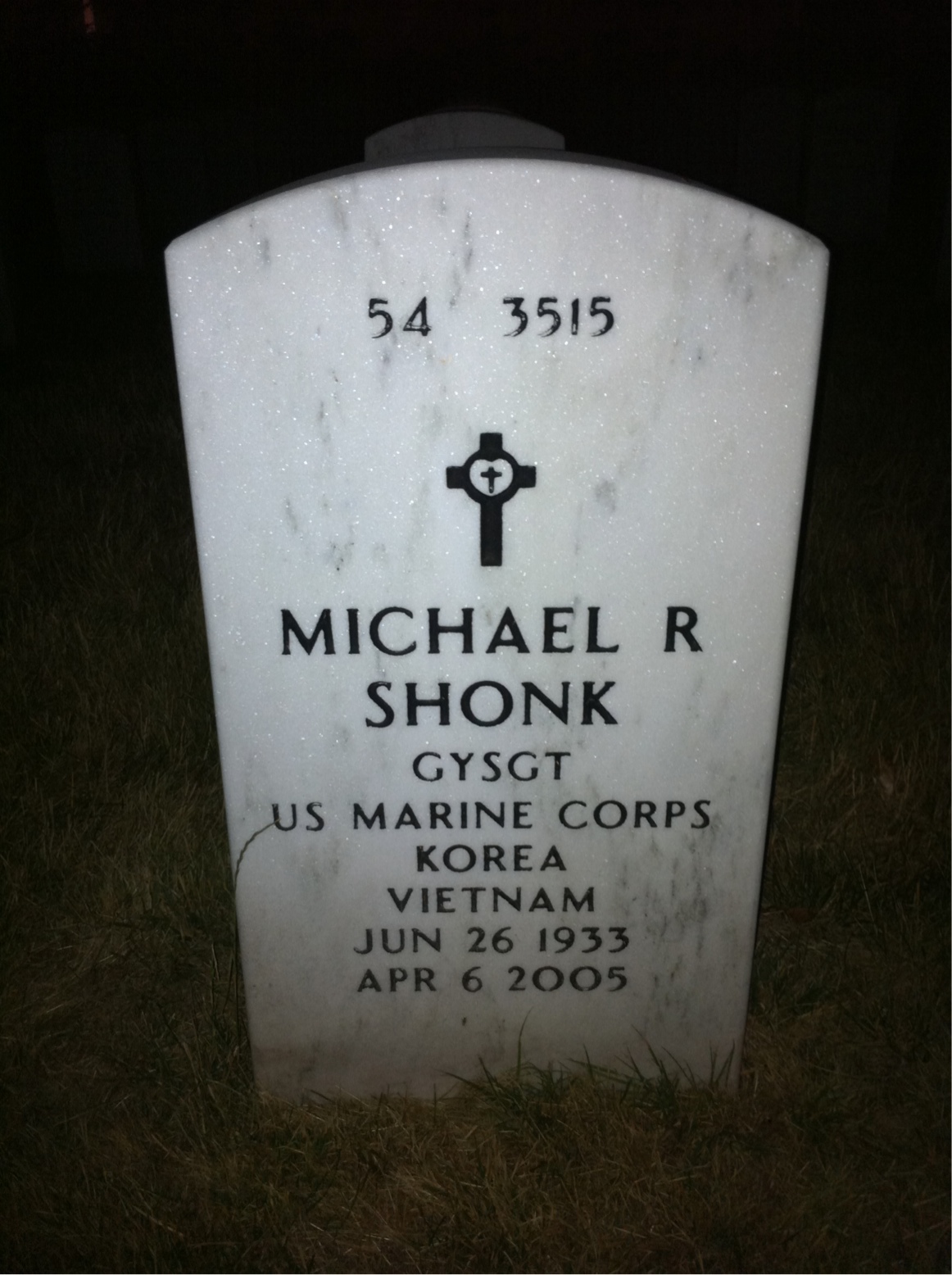 Back of headstone — Michael Shonk