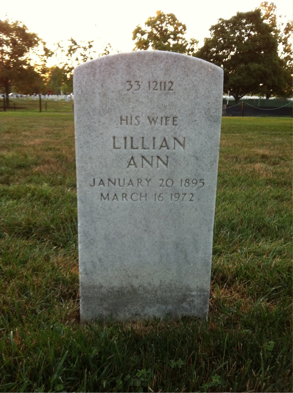 Back of headstone — Lillian Arbogast