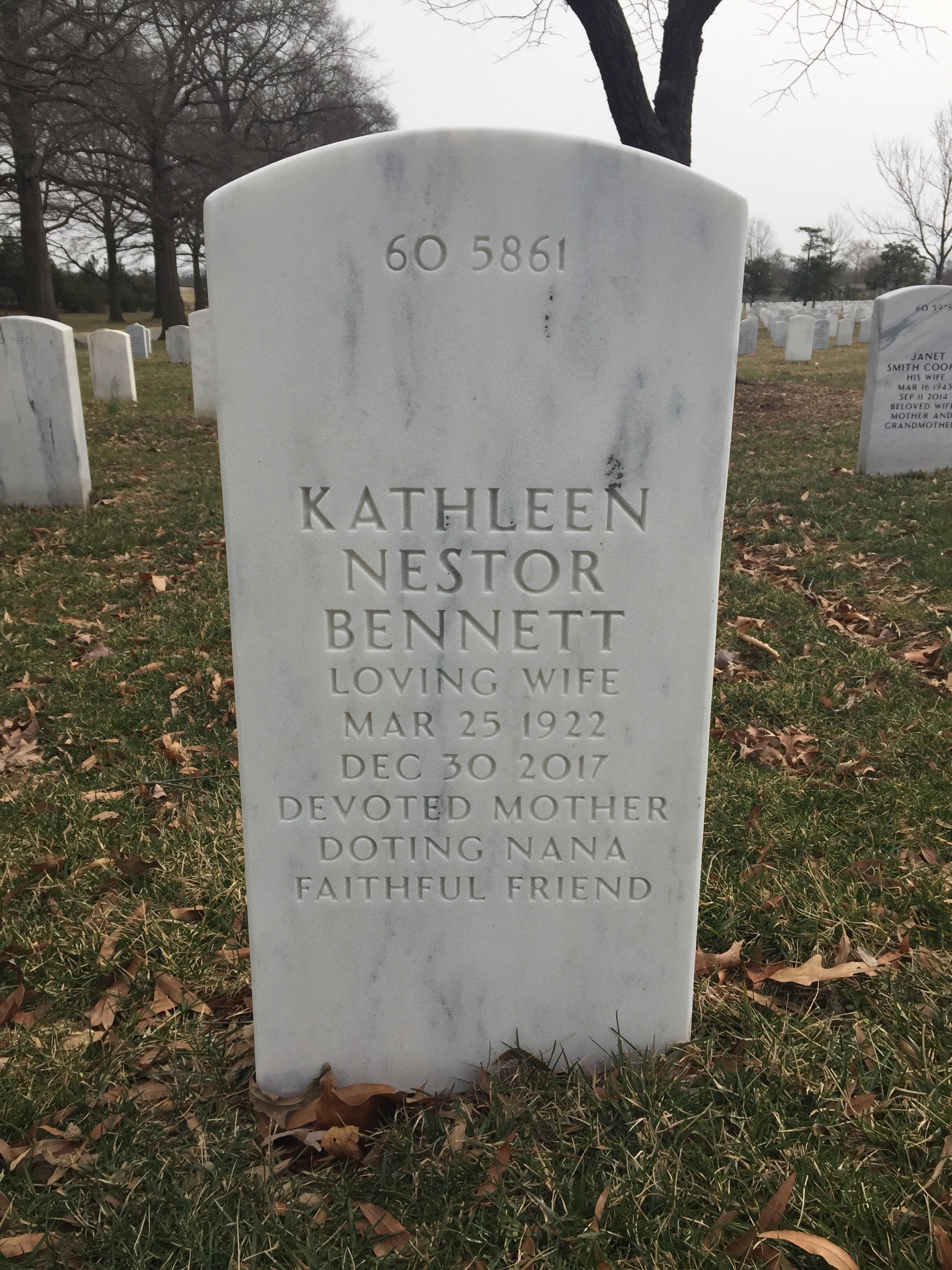 Back of headstone — Walter Bennett
