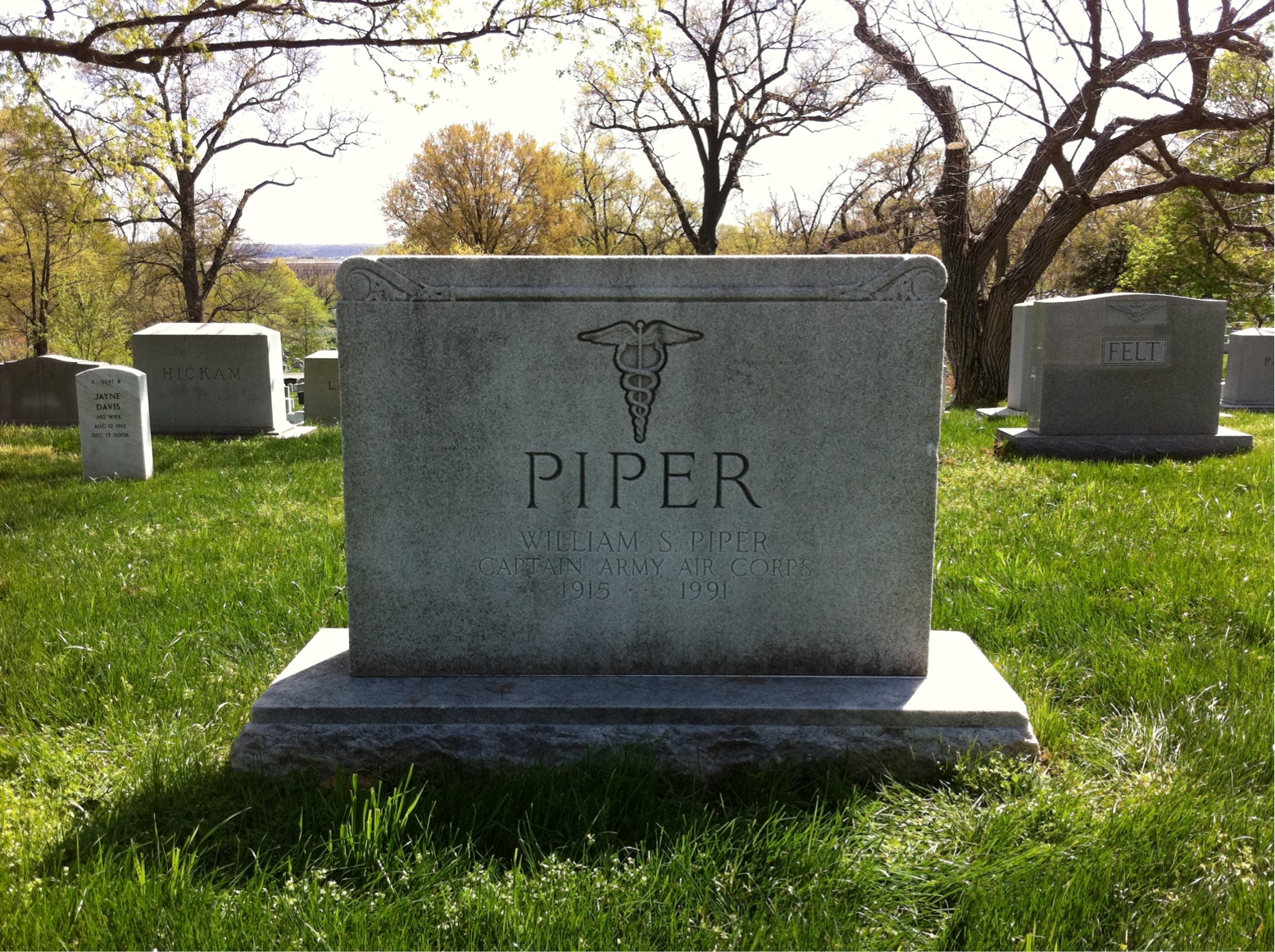 Back of headstone — William S Piper
