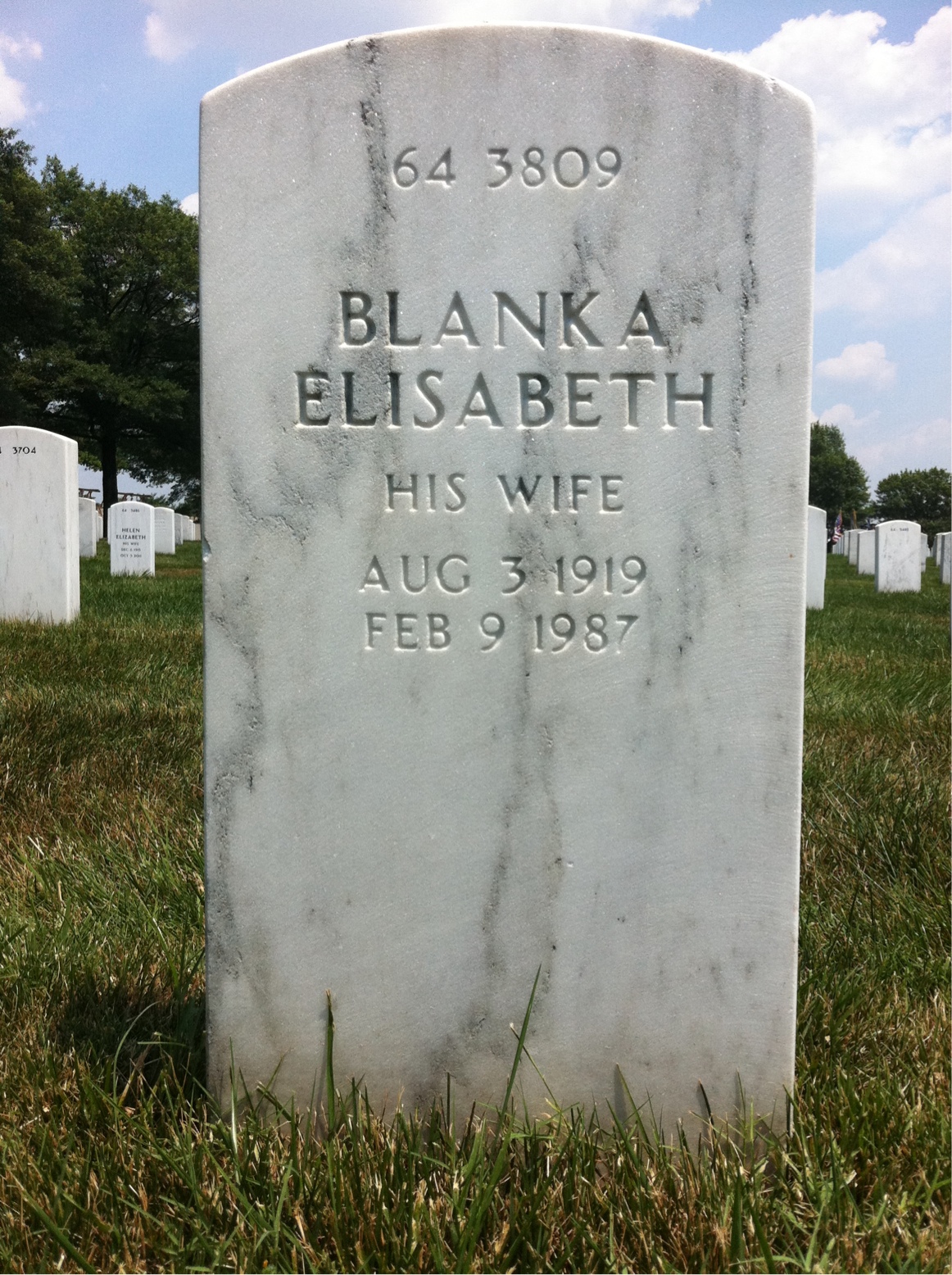 Back of headstone — Blanka Amundson