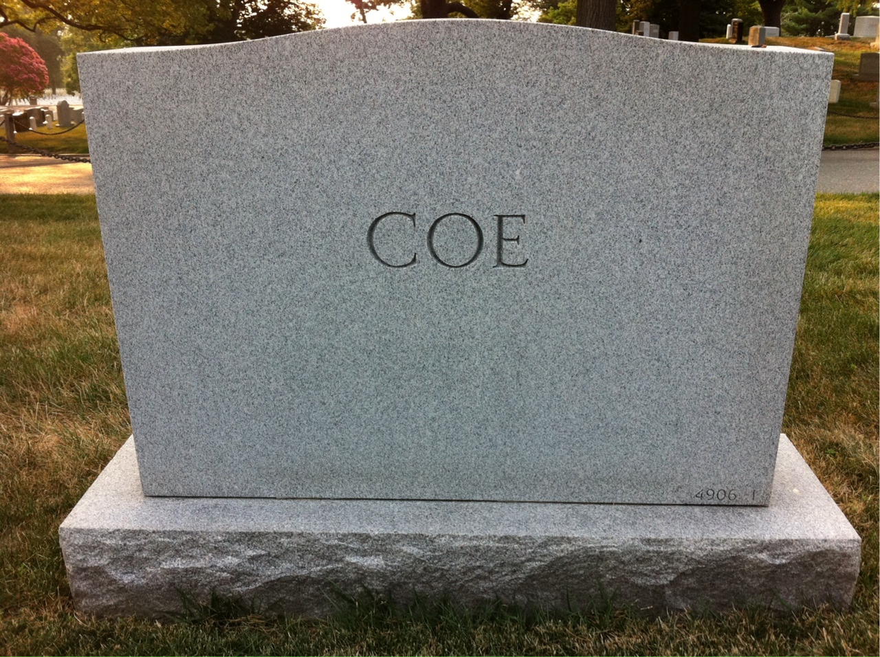 Back of headstone — Benjamin Coe