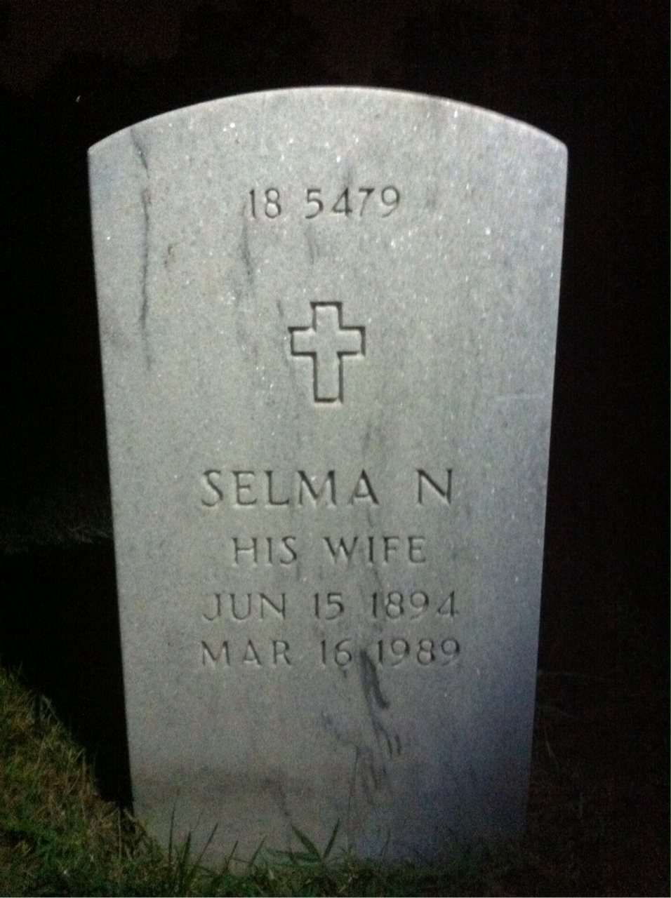 Back of headstone — Selma Miller