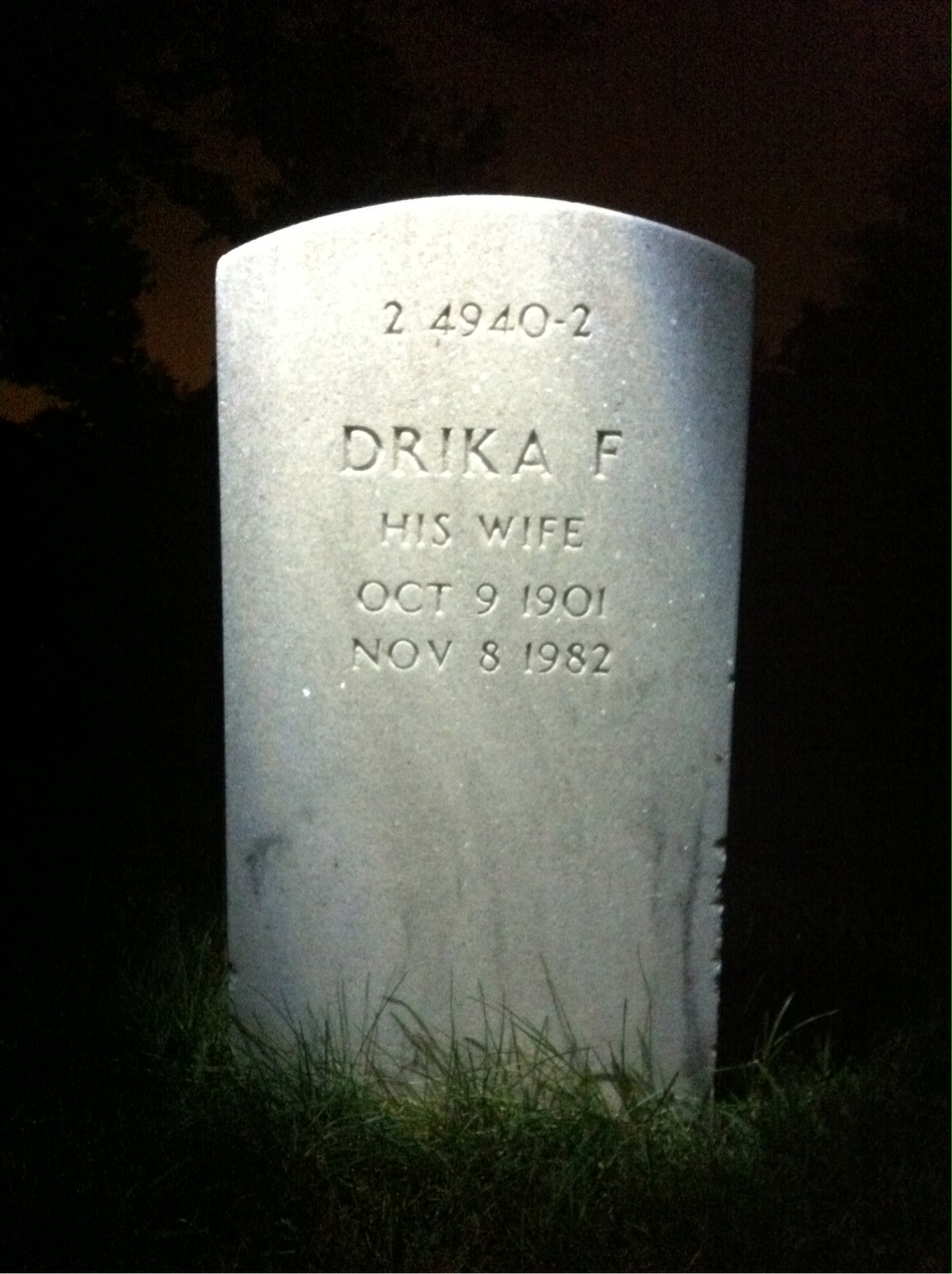 Back of headstone — Drika Agnew