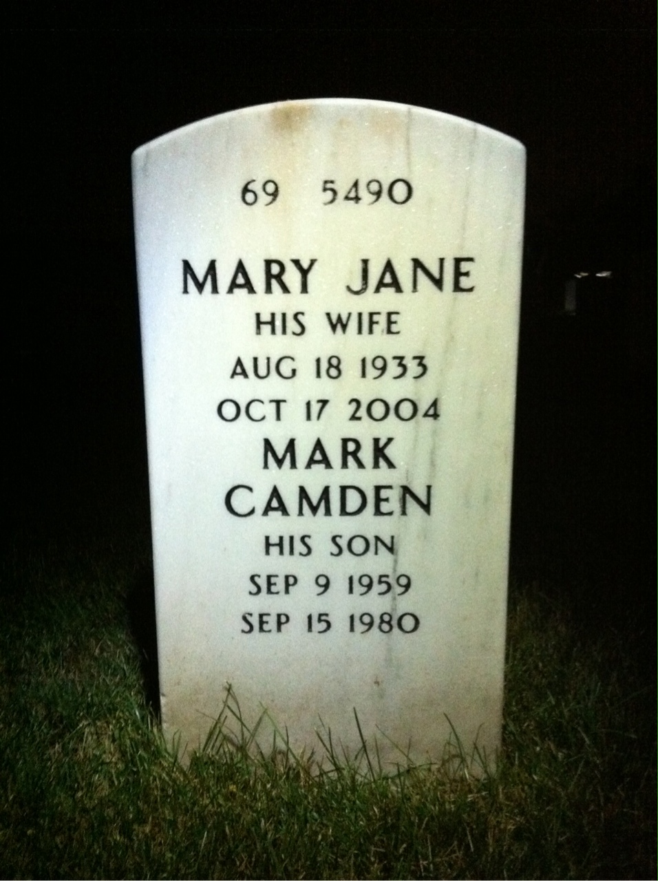 Back of headstone — Charles Jones