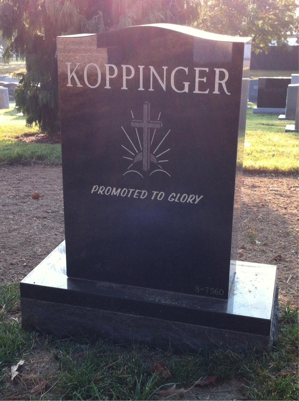 Back of headstone — William Glen Koppinger