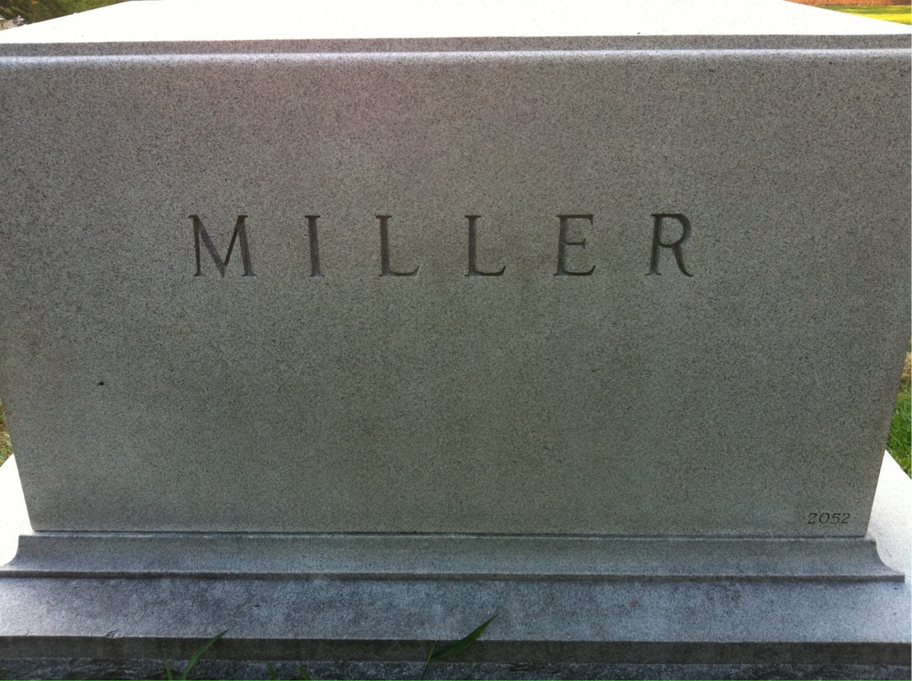 Back of headstone — Wilhelmina Miller
