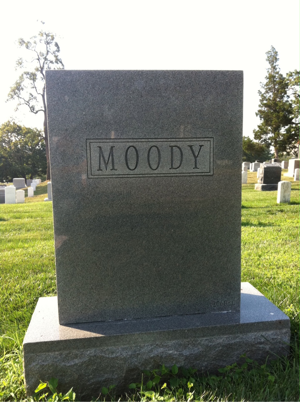 Back of headstone — Alfred Moody