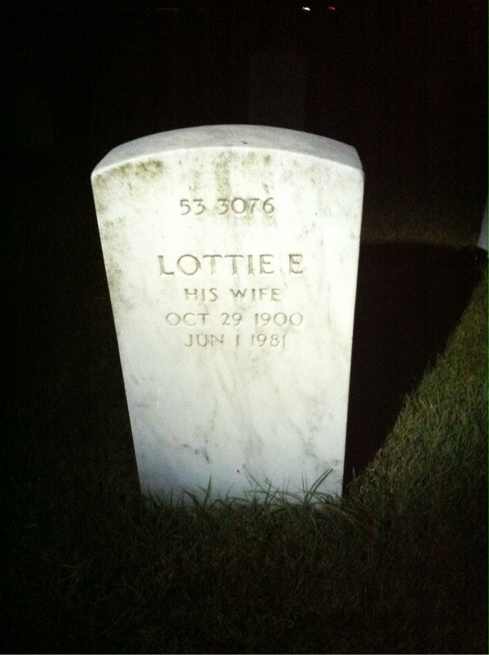 Back of headstone — Lottie Moore