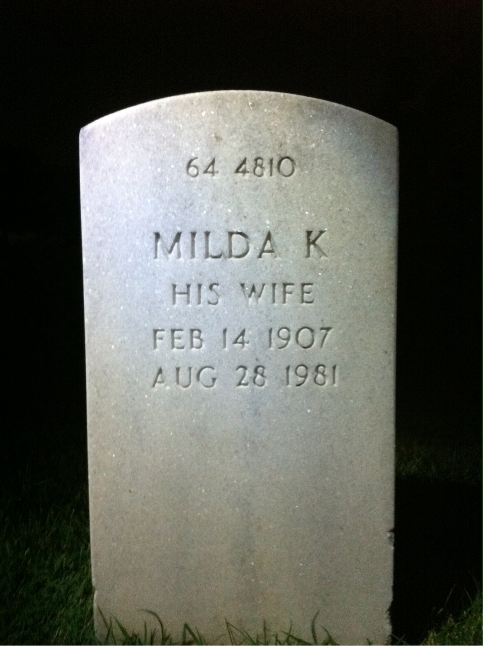 Back of headstone — Milda Ames