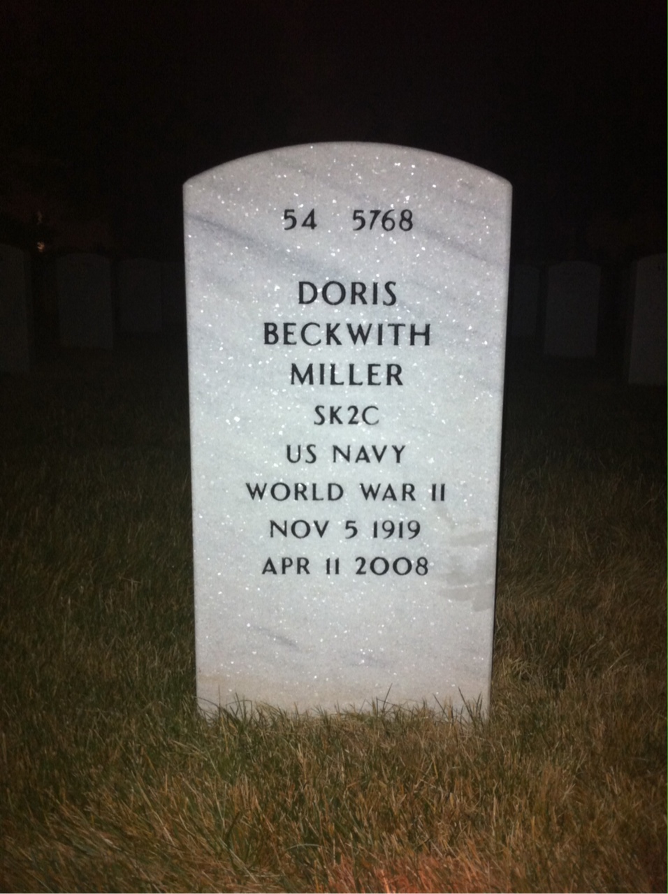 Back of headstone — Doris Miller