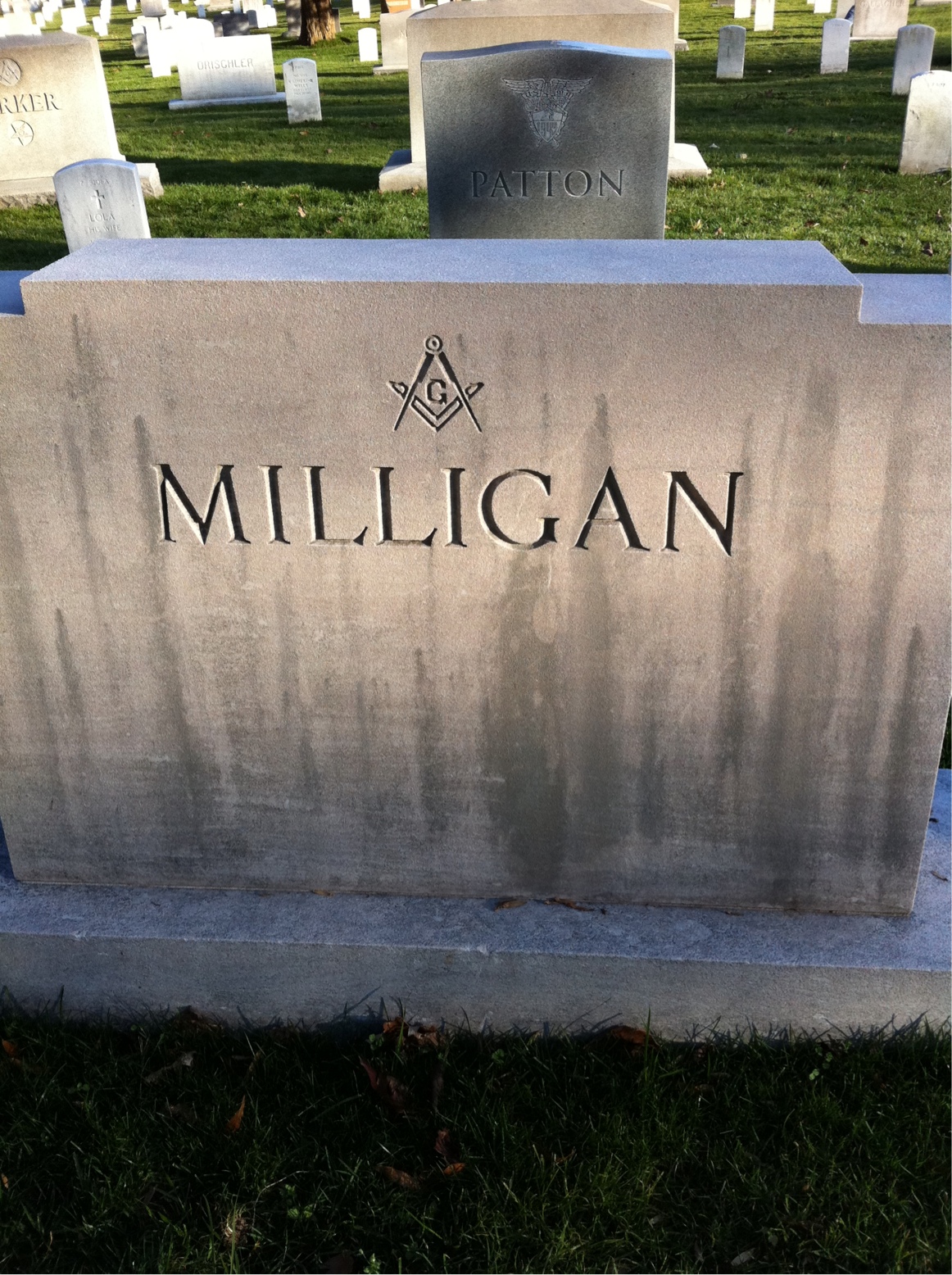 Back of headstone — John Milligan