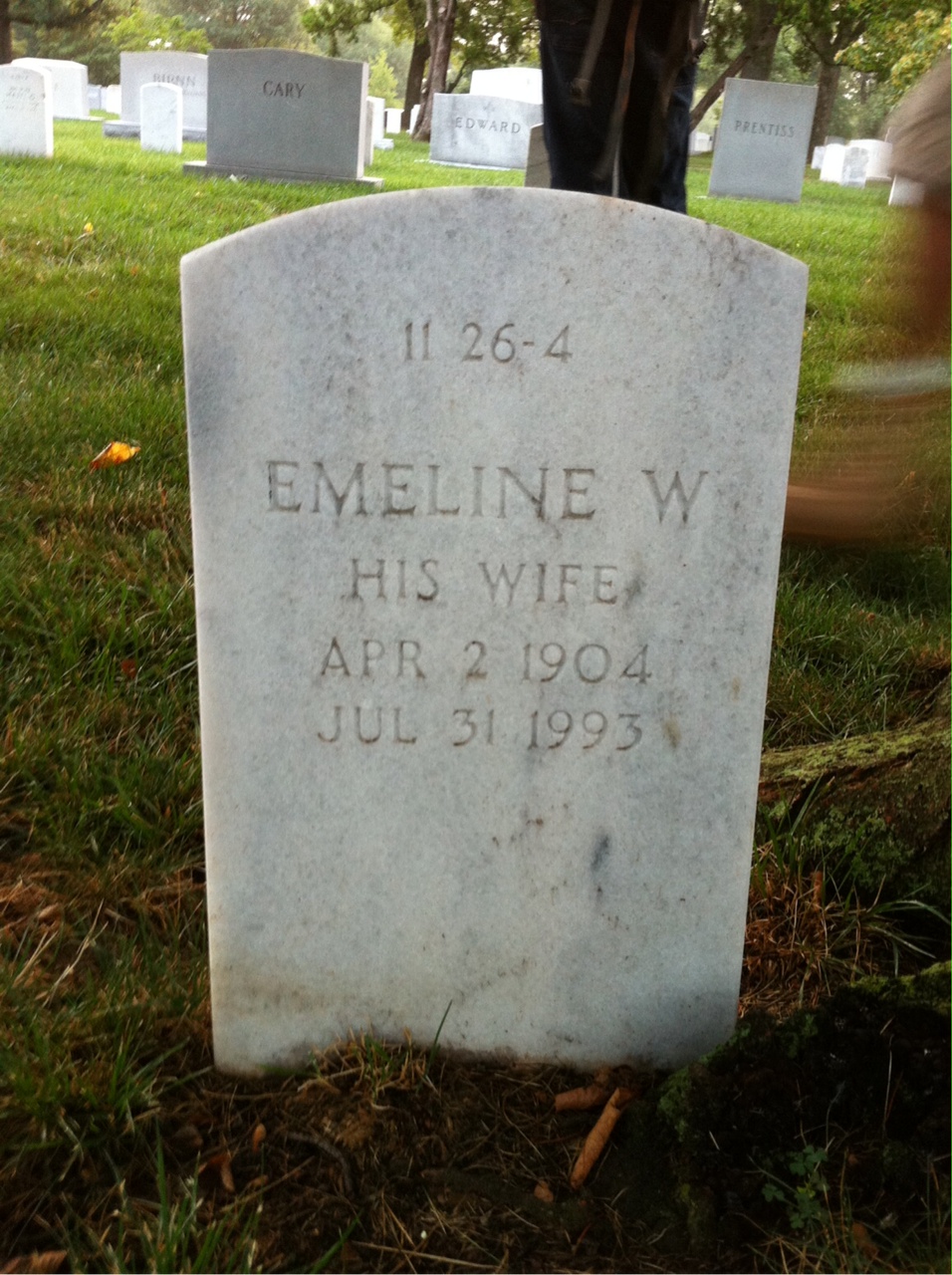 Back of headstone — Emeline Mitten