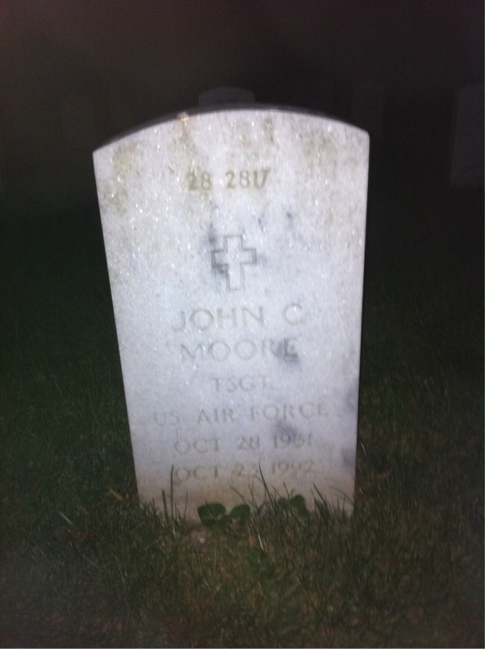 Back of headstone — John Moore
